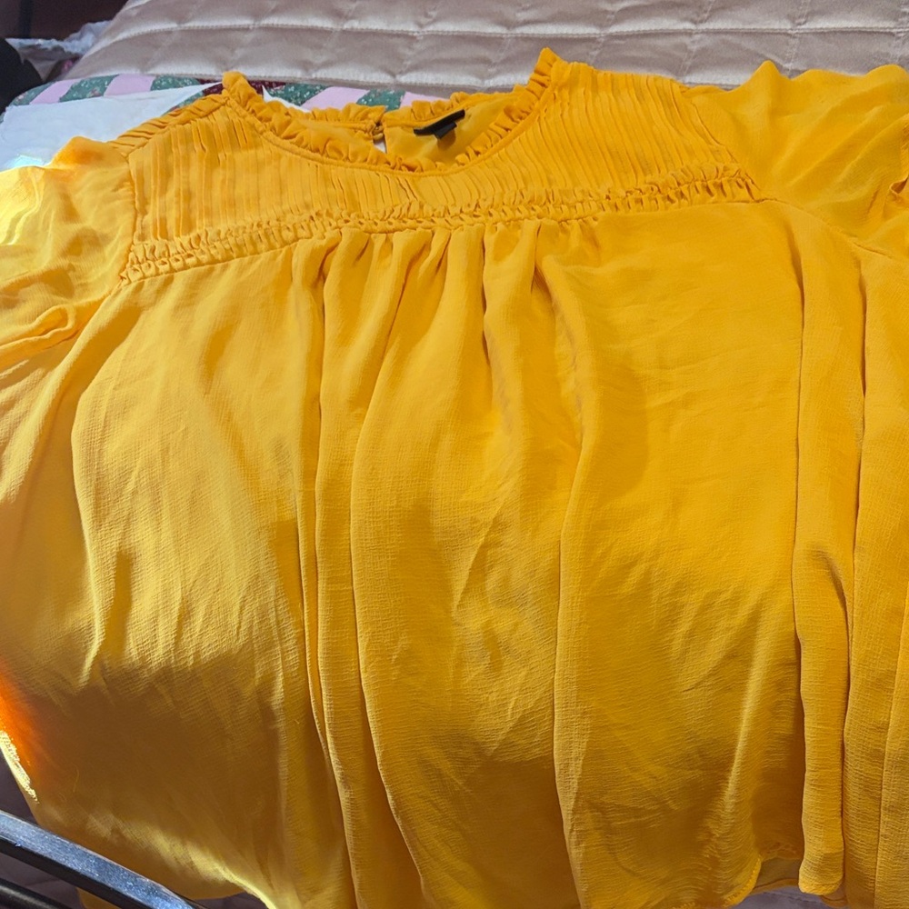 Topshop Yellow Smocked Yoke Blouse